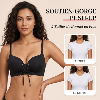 Avant après : deux tailles de bonnet en plus sous un t-shirt blanc
